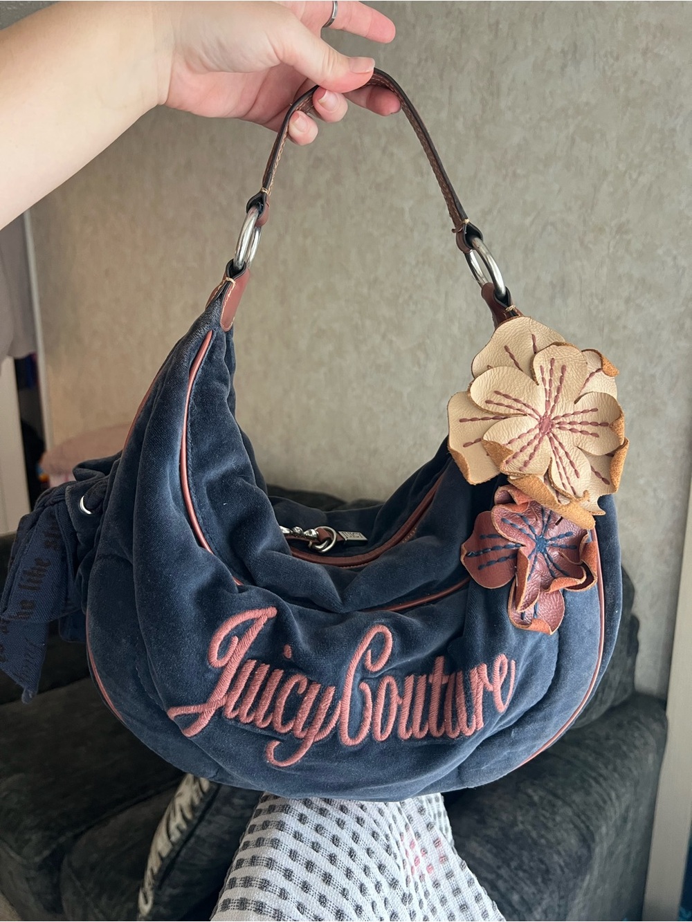 Vintage Juicy Couture Navy Blue Purse with Flowers